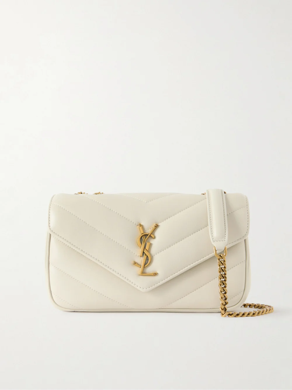 Saint Laurent Loulou Small Matelassé Leather Shoulder Bag in cream