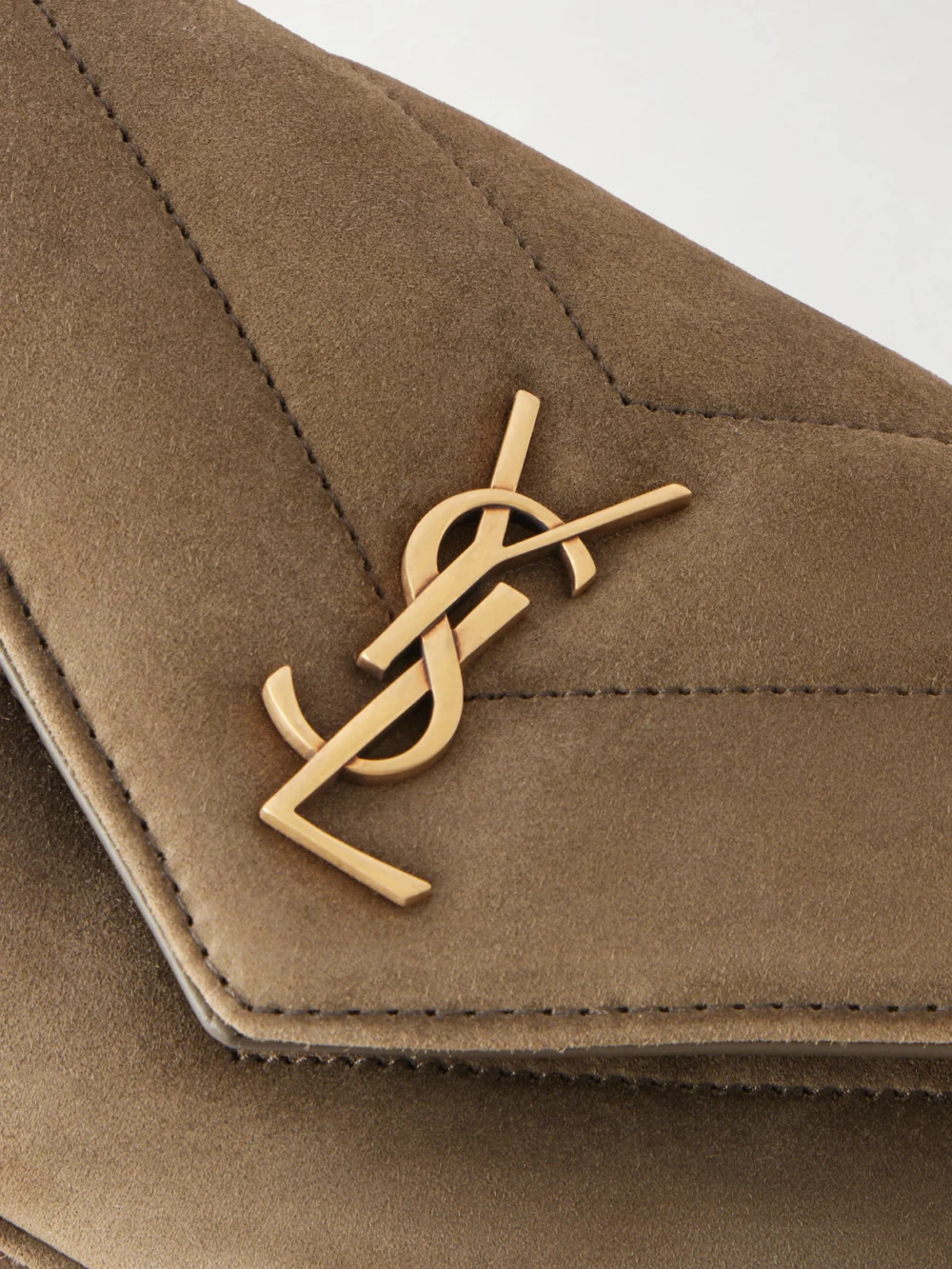 Close-up detail of the Saint Laurent Loulou Suede Shoulder Bag