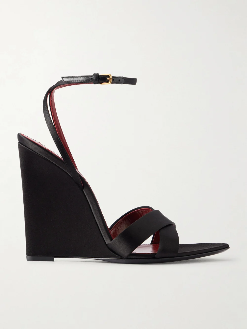 Saint Laurent Lydia Satin Wedge Sandals in black