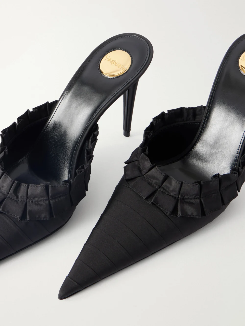 Close-up detail of the Saint Laurent Madeleine 95 Taffeta Pumps