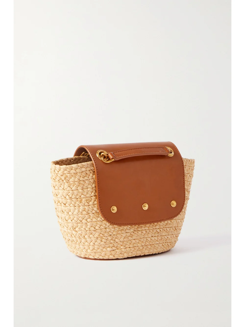 Back view of the Saint Laurent Manon Mini Leather-trimmed Raffia Shoulder Bag