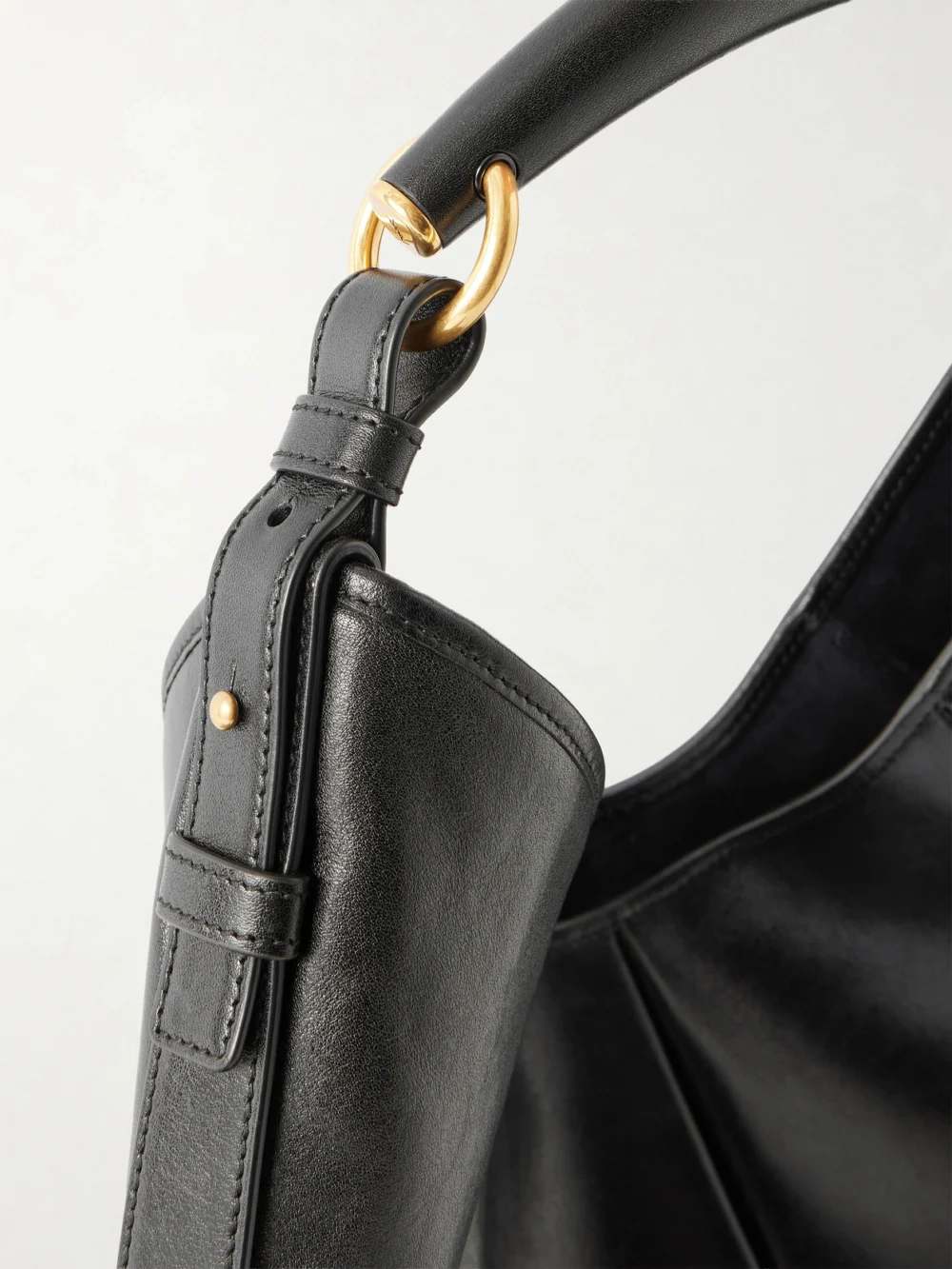 Close-up detail of the Saint Laurent Mombasa Paneled Leather Shoulder Bag