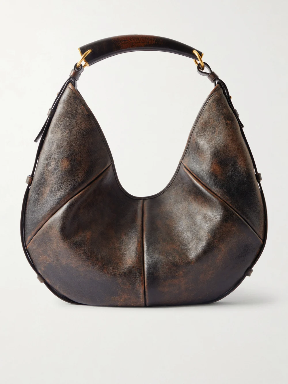 Saint Laurent Mombasa Paneled Leather Shoulder Bag in dark brown