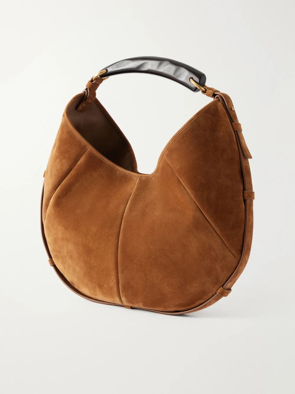 Back view of the Saint Laurent Mombasa Paneled Leather-trimmed Suede Shoulder Bag