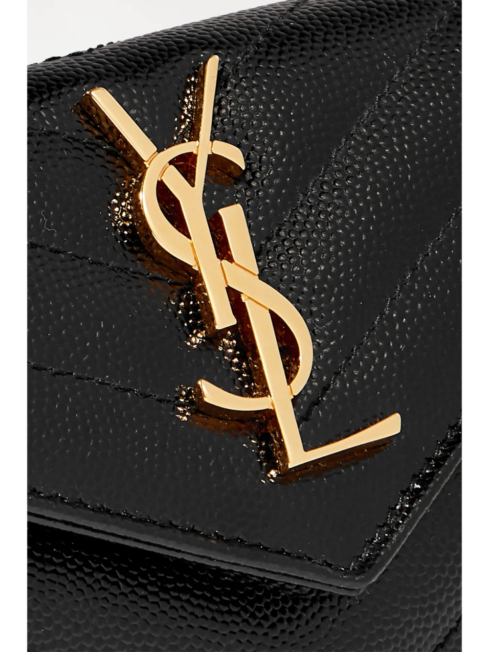 Close-up detail of the Saint Laurent Monogramme Envelope Quilted Textured-leather Wallet