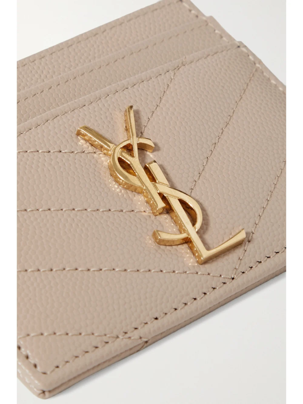 Close-up detail of the Saint Laurent Monogramme Quilted Textured-leather Cardholder