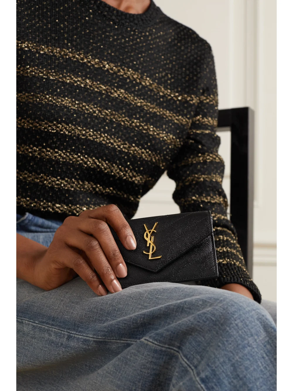 Saint Laurent Monogramme Quilted Textured-leather Wallet, styled view