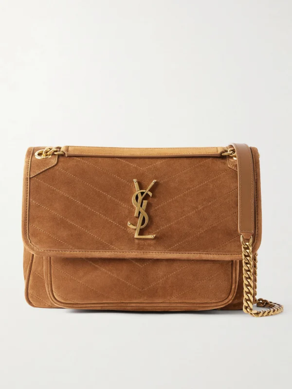 Saint Laurent Niki Cassandre-embellished Suede Shoulder Bag