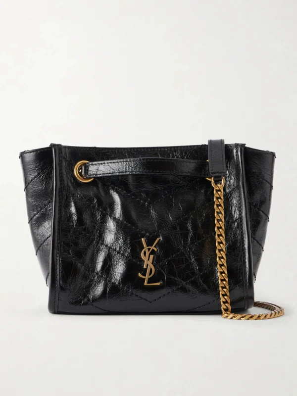 Saint Laurent Niki Cassndre-embellished Matelassé Crinkled-leather Shoulder Bag