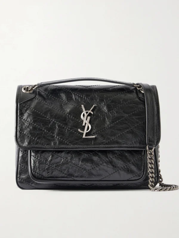 Saint Laurent Niki Medium Cassandre-embellished Crinkled Glossed-leather Shoulder Bag