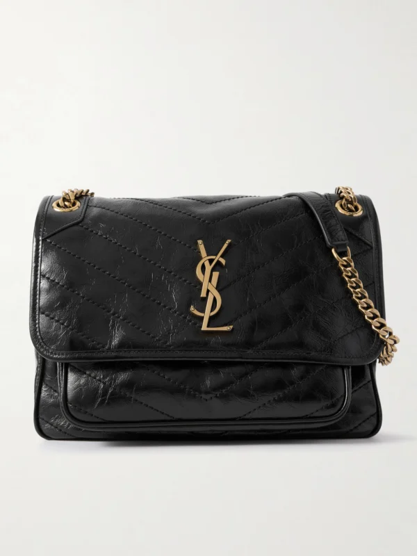 Saint Laurent Niki Medium Cassandre-embellished Crinkled-leather Shoulder Bag