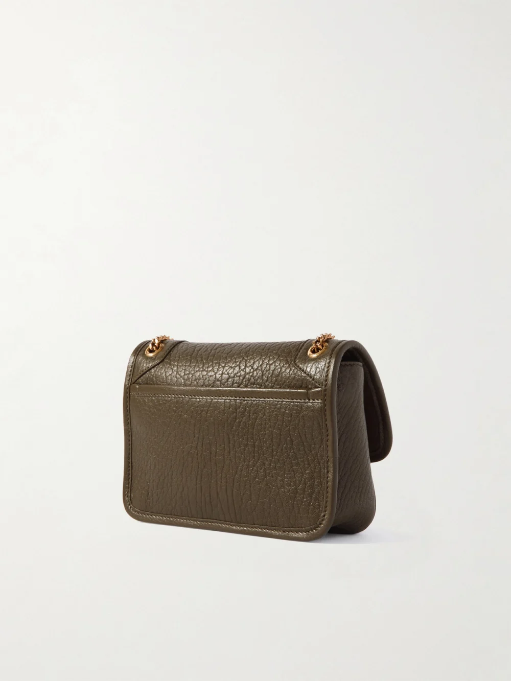 Back view of the Saint Laurent Niki Mini Cassandre-embellished Crinkled-leather Shoulder Bag