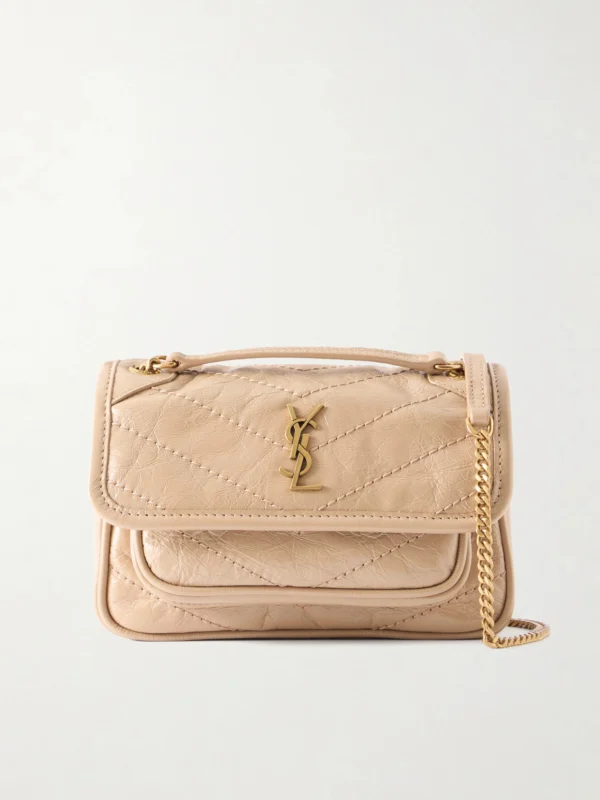 Saint Laurent Niki Mini Cassandre-embellished Crinkled-leather Shoulder Bag
