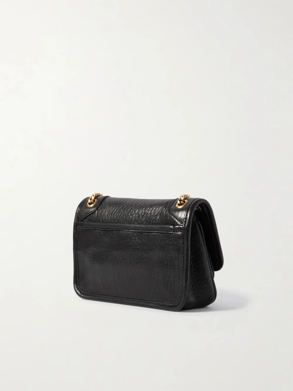 Back view of the Saint Laurent Niki Mini Cassandre-embellished Crinkled-leather Shoulder Bag