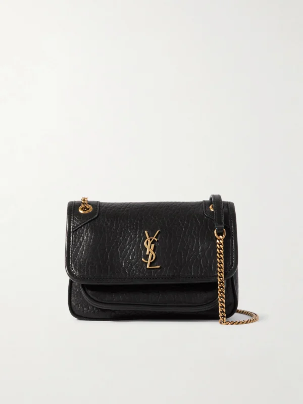 Saint Laurent Niki Mini Cassandre-embellished Crinkled-leather Shoulder Bag
