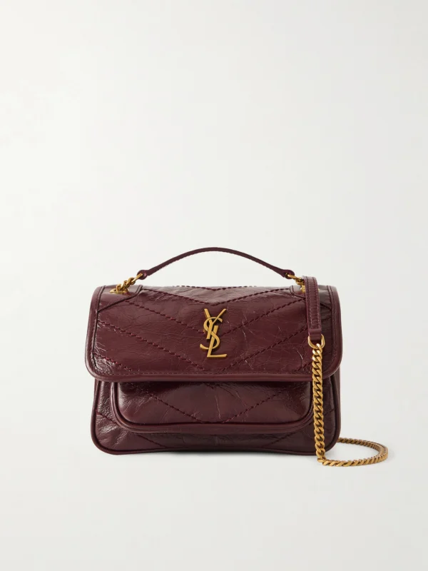 Saint Laurent Niki Mini Cassandre-embellished Crinkled-leather Shoulder Bag