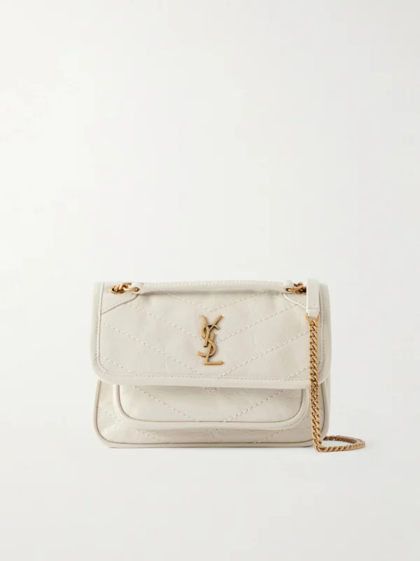Saint Laurent Niki Mini Cassandre-embellished Crinkled-leather Shoulder Bag