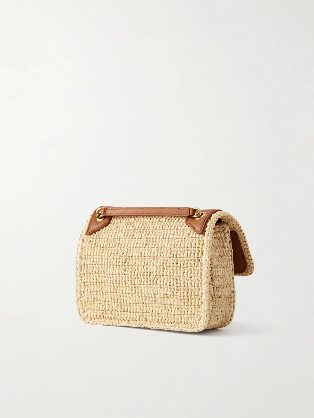 Back view of the Saint Laurent Niki Mini Leather-trimmed Raffia Shoulder Bag