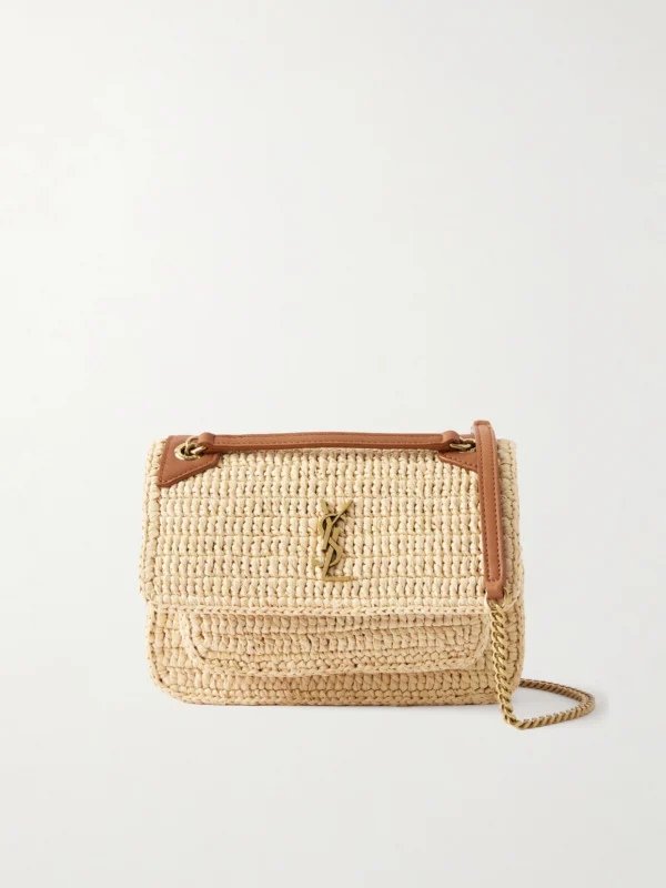 Saint Laurent Niki Mini Leather-trimmed Raffia Shoulder Bag