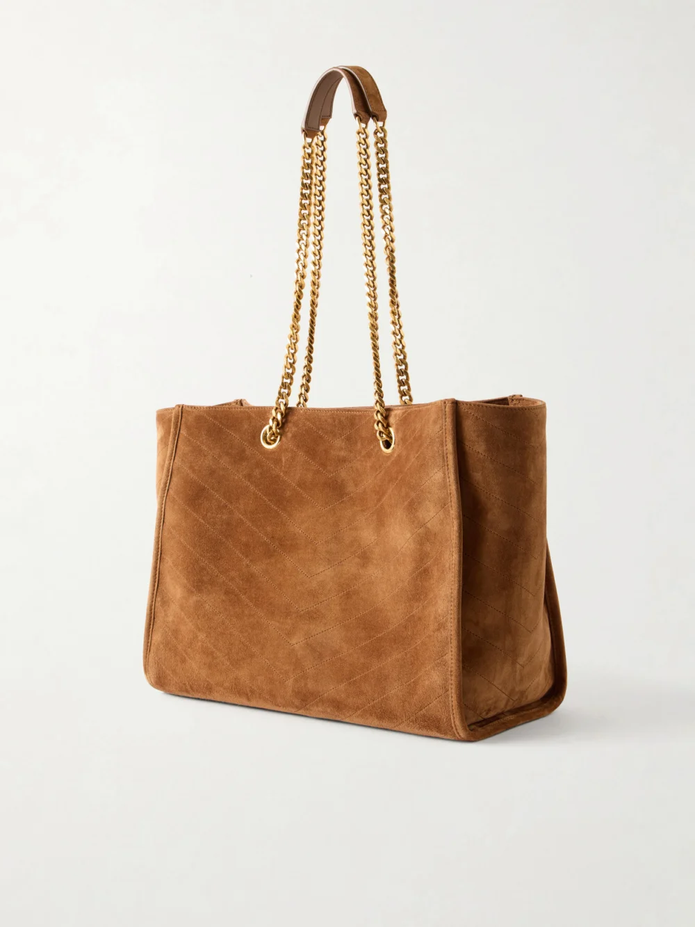 Back view of the Saint Laurent Niki Shopper Quilted Suede Shoulder Bag