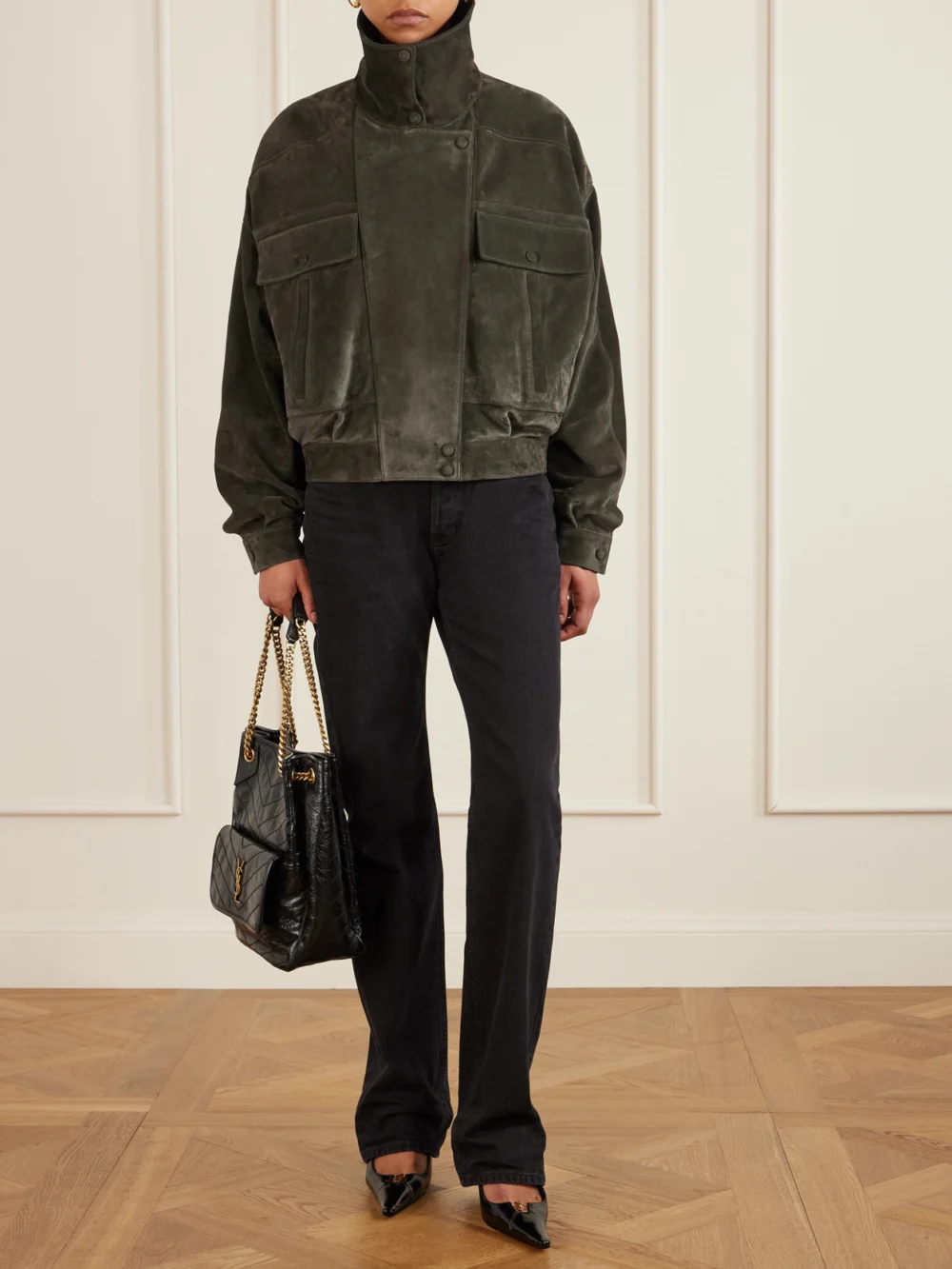 Saint Laurent Niki Small Crinkled-leather Tote, styled view