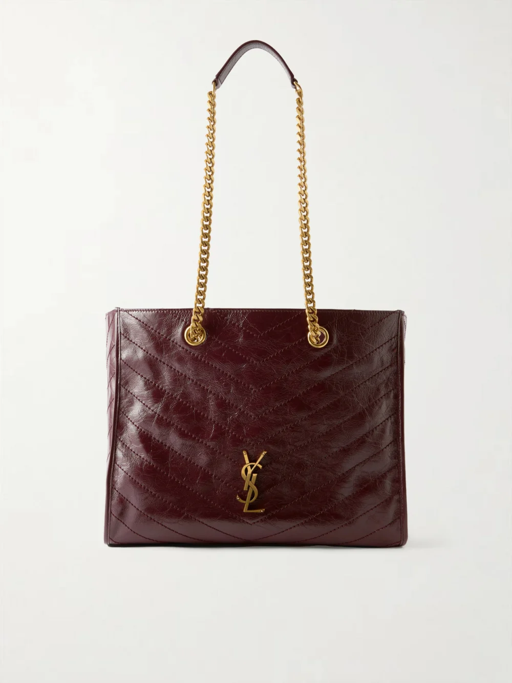 Saint Laurent Niki Small Crinkled-leather Tote in burgundy