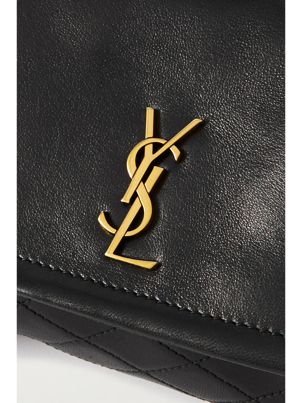 Close-up detail of the Saint Laurent Nolita Mini Quilted Leather Shoulder Bag