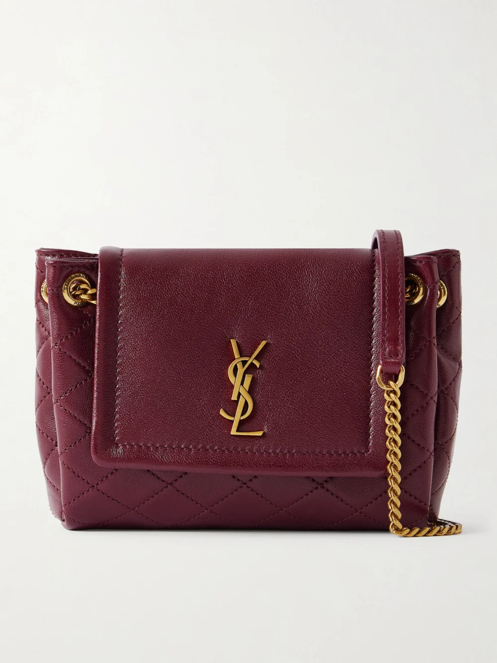 Saint Laurent Nolita Mini Quilted Leather Shoulder Bag in burgundy