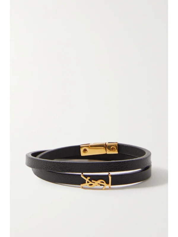 Saint Laurent Opyum Leather and Gold-tone Bracelet