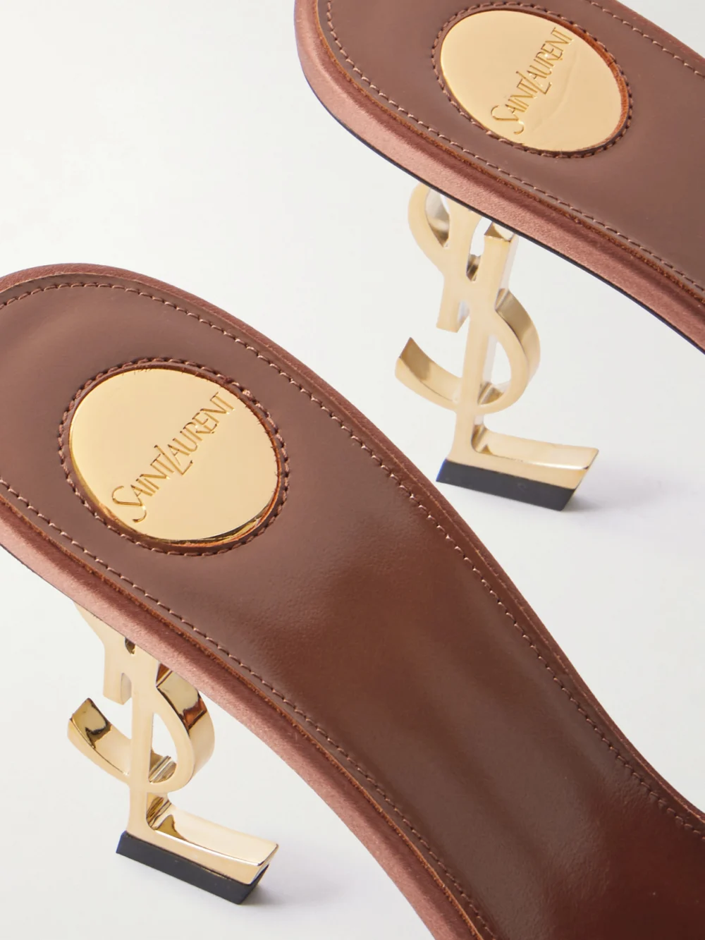 Close-up detail of the Saint Laurent Opyum Satin Mules