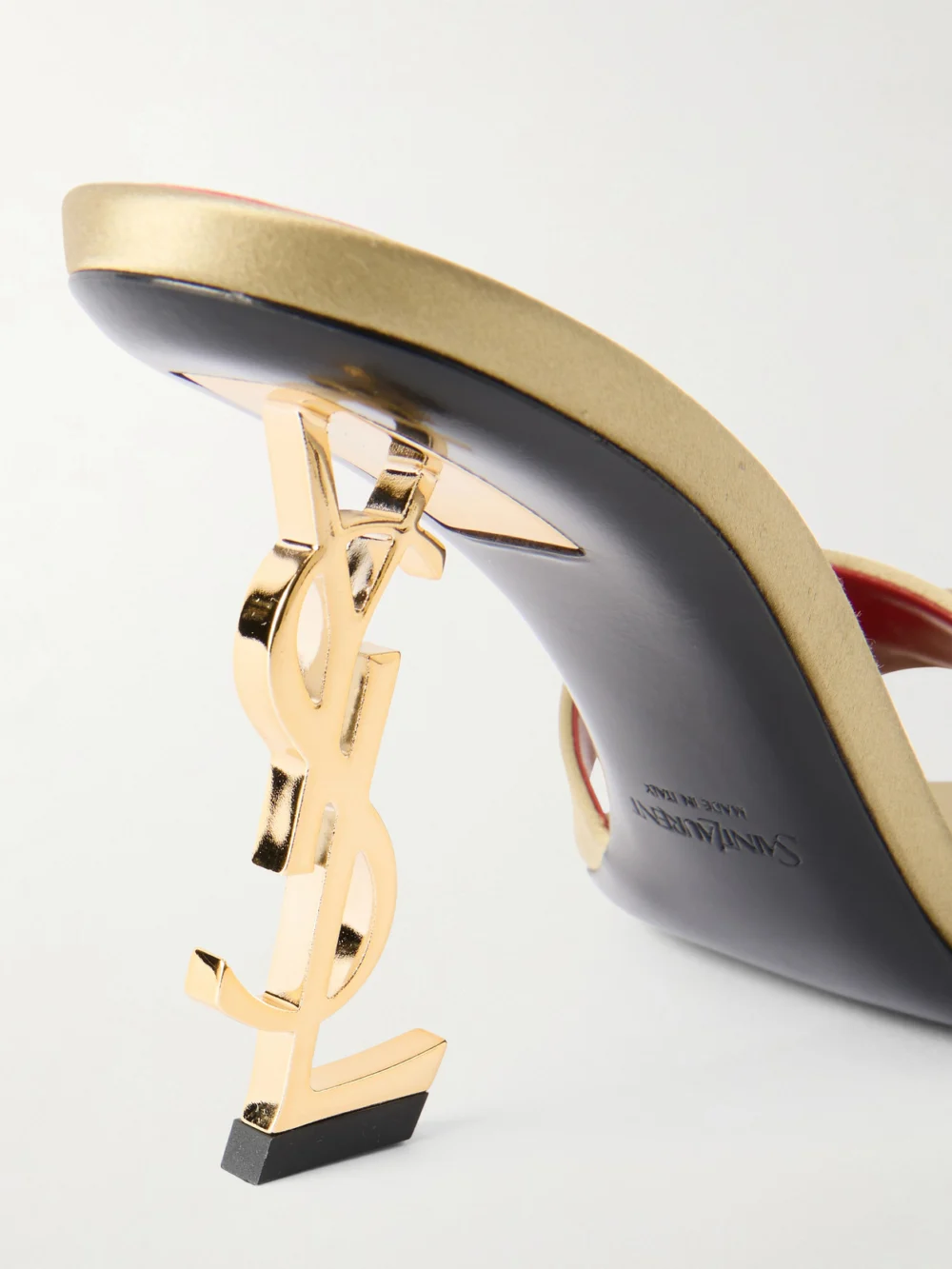 Close-up detail of the Saint Laurent Opyum Satin Mules