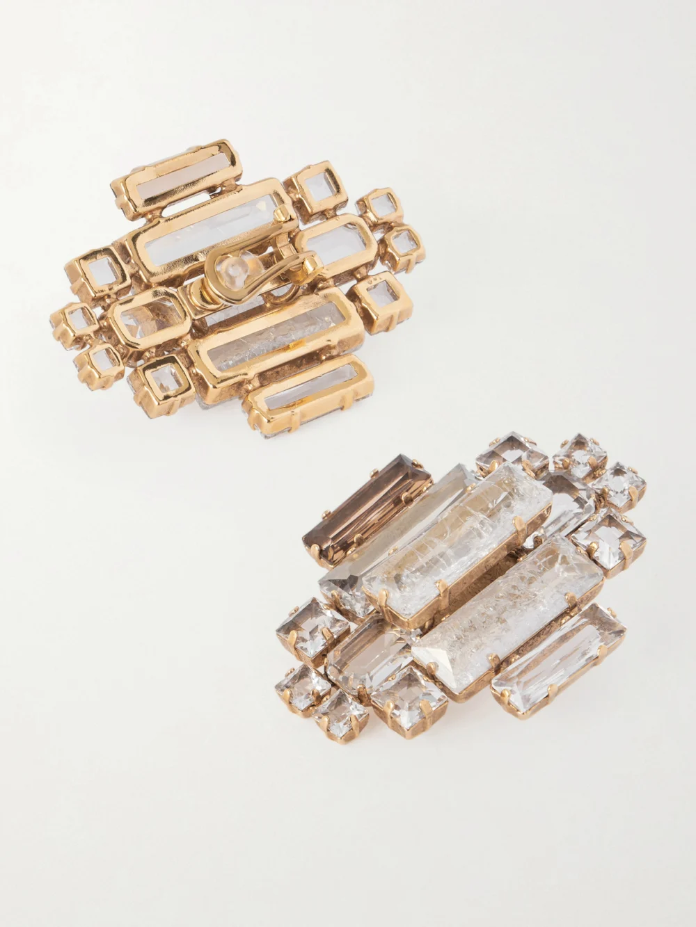 Back view of the Saint Laurent Oversized Gold-tone Crystal Clip Earrings