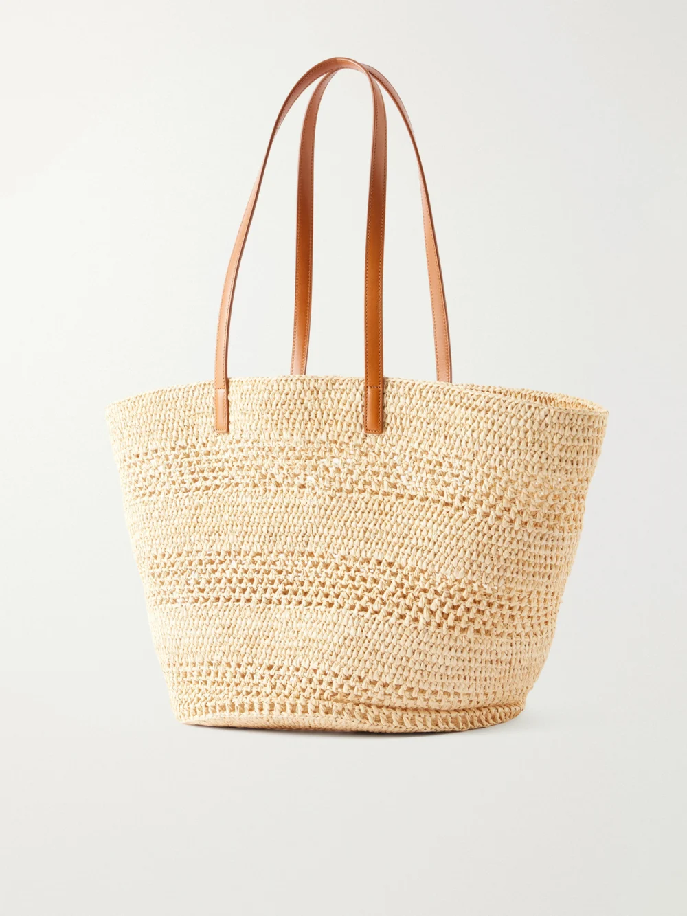 Back view of the Saint Laurent Panier Large Leather-trimmed Raffia Tote