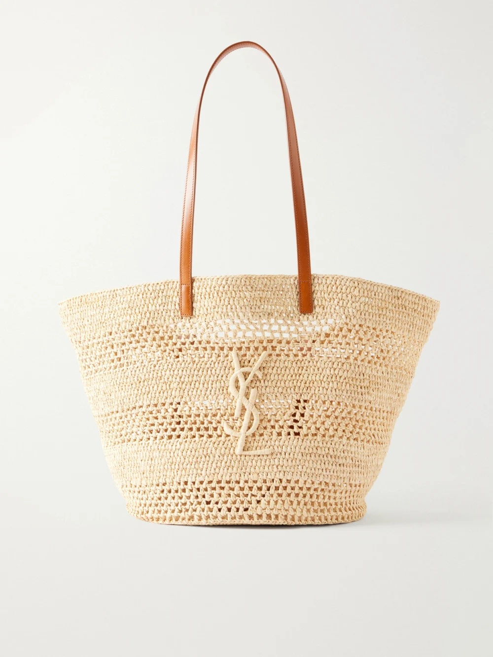 Saint Laurent Panier Large Leather-trimmed Raffia Tote in brown
