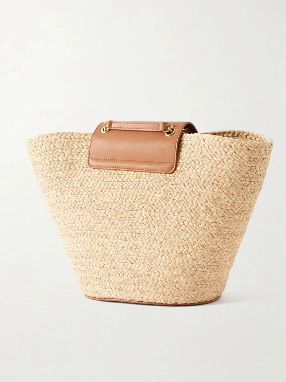 Back view of the Saint Laurent Panier Leather-trimmed Raffia Tote