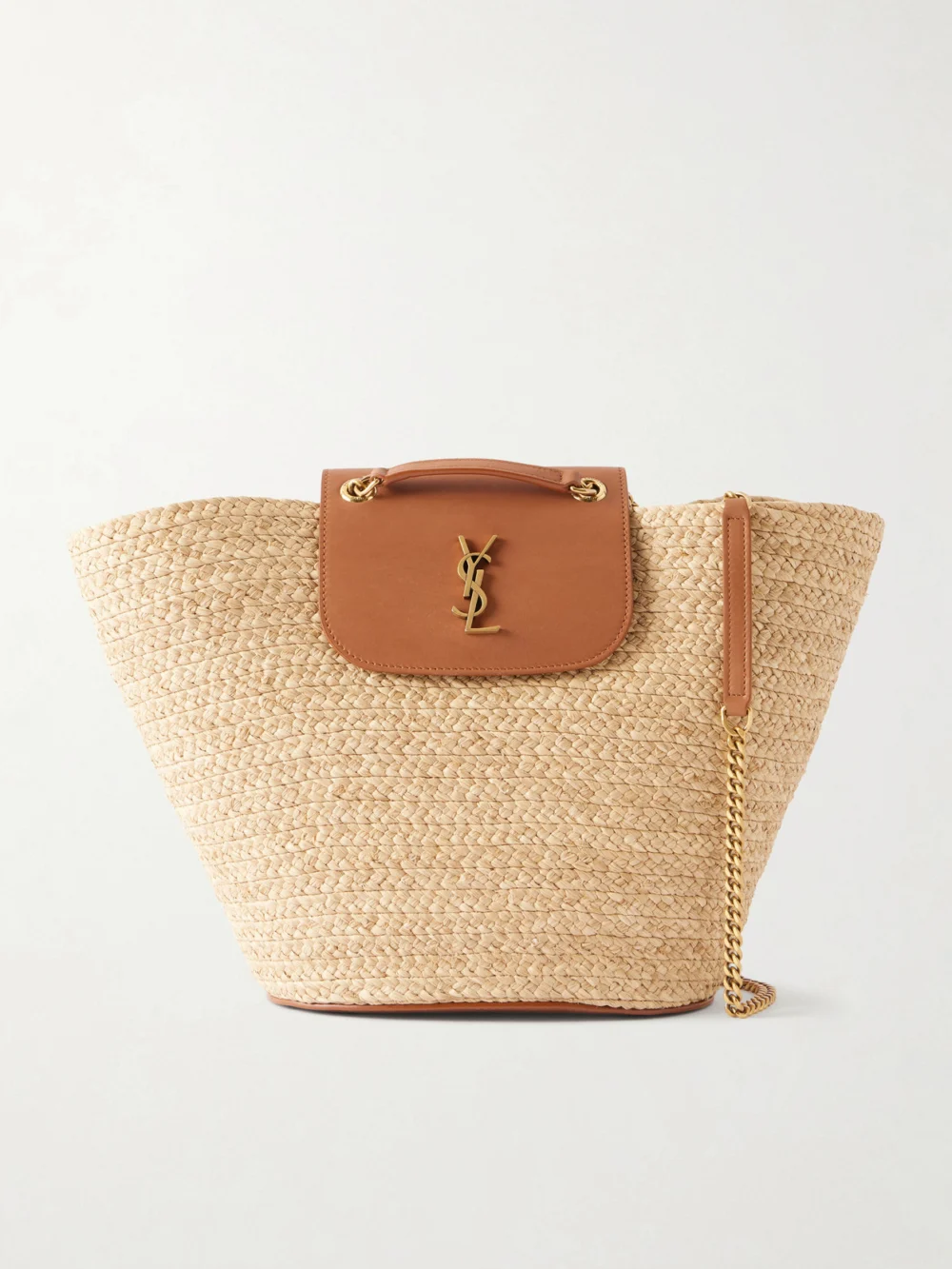 Saint Laurent Panier Leather-trimmed Raffia Tote in multi