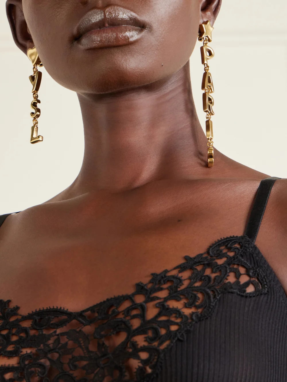 Saint Laurent Paris Gold-tone Earrings, styled view