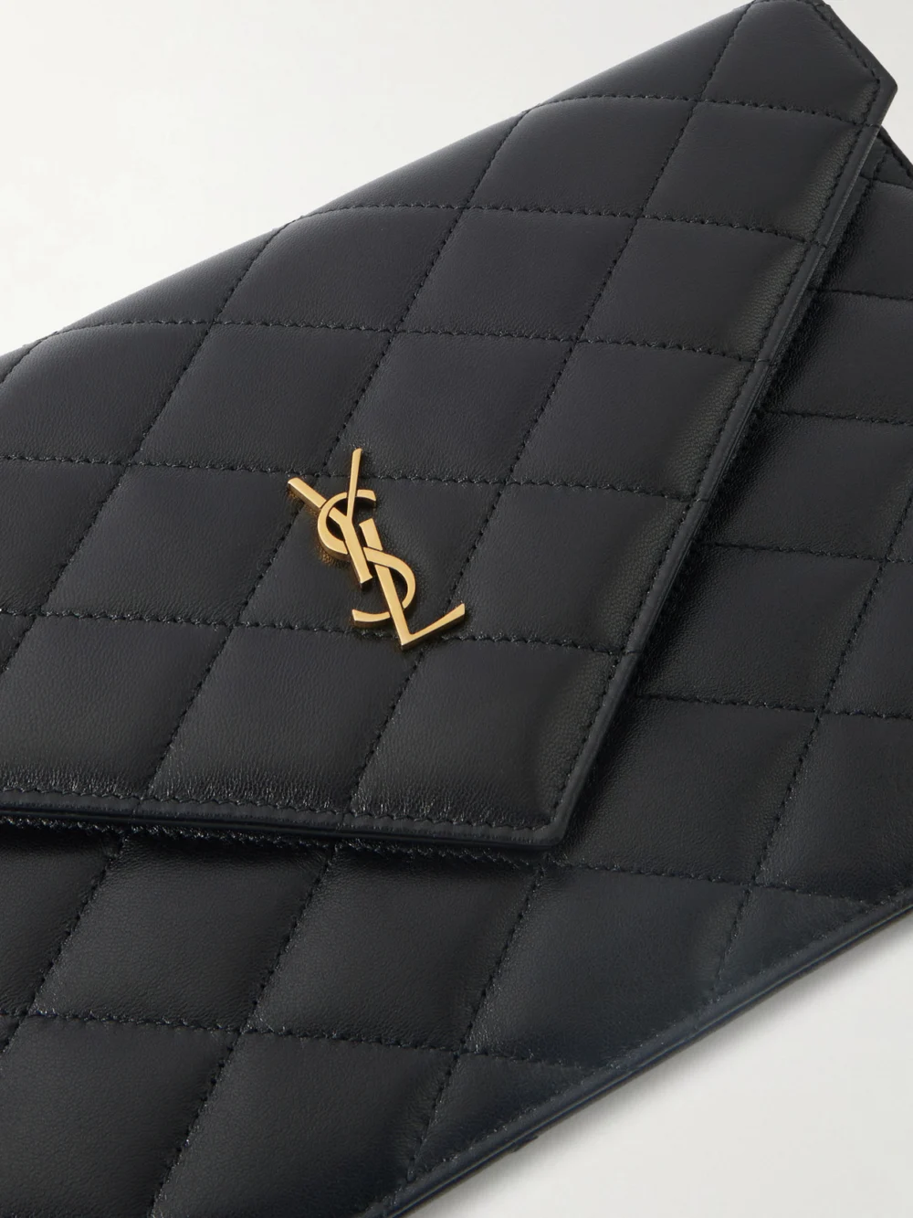 Close-up detail of the Saint Laurent Paris Matelassé Leather Pouch