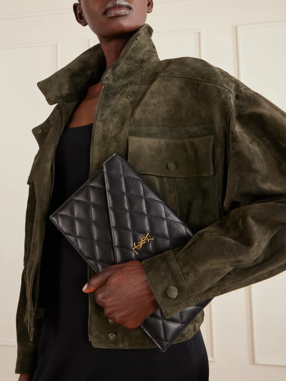 Saint Laurent Paris Matelassé Leather Pouch, styled view