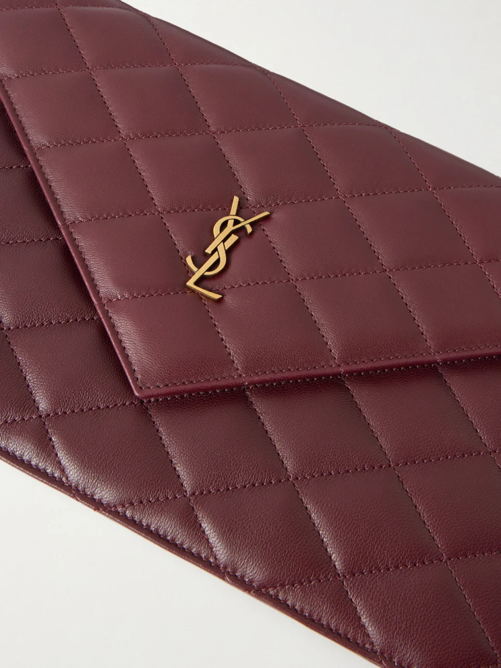 Close-up detail of the Saint Laurent Paris Matelassé Leather Pouch