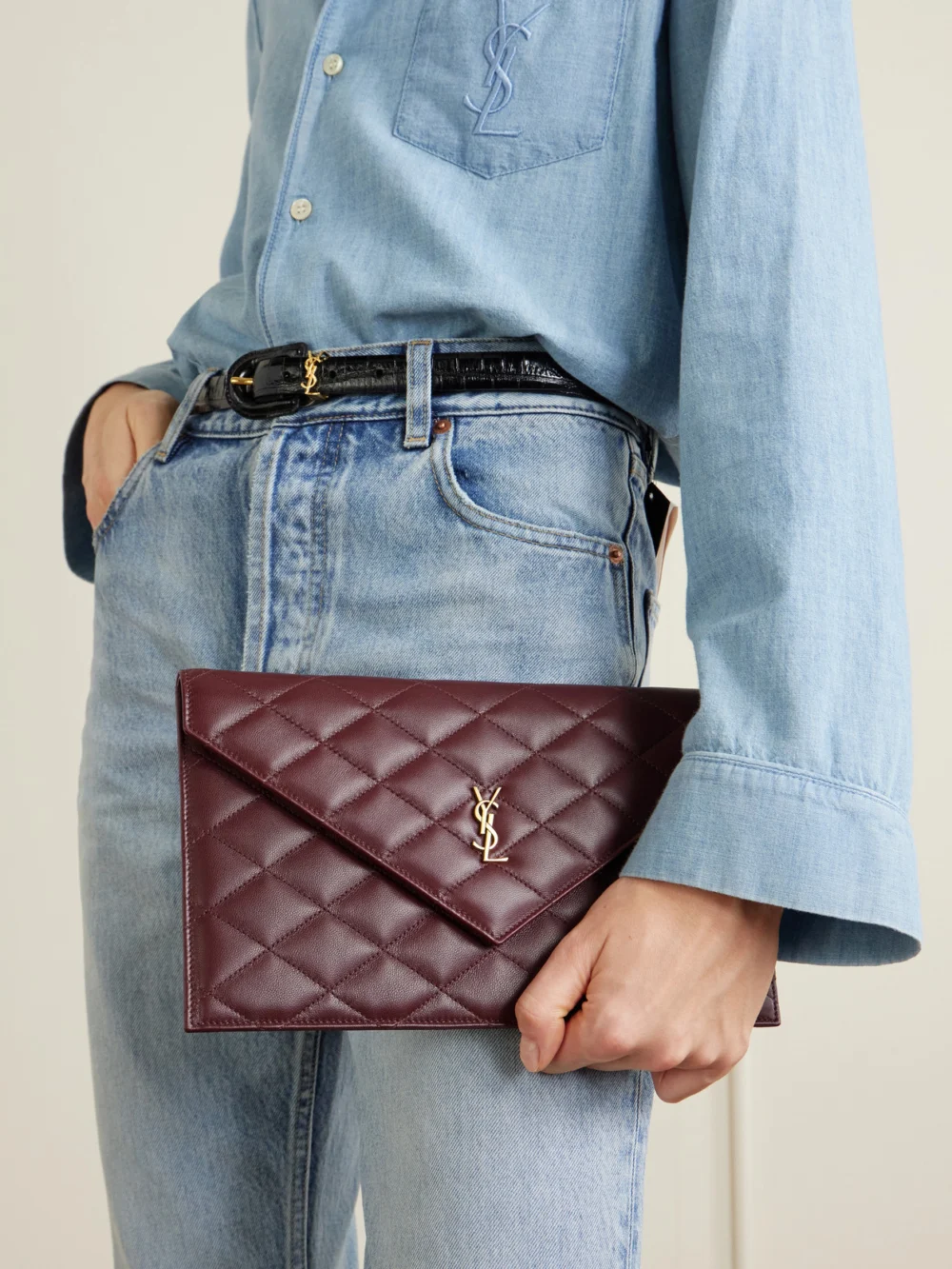 Saint Laurent Paris Matelassé Leather Pouch, styled view