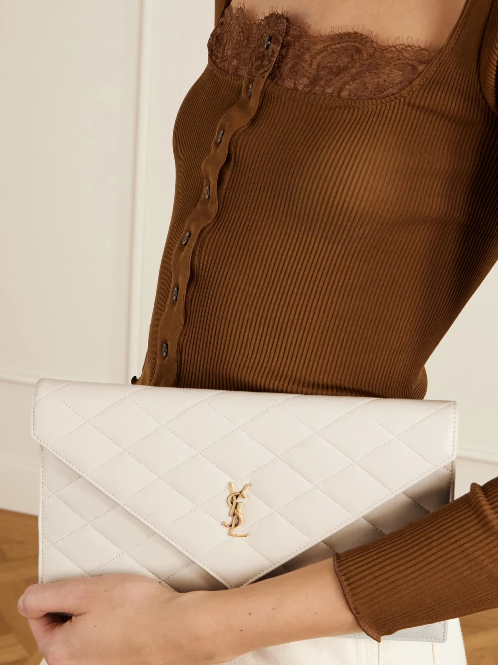 Saint Laurent Paris Matelassé Leather Pouch, styled view