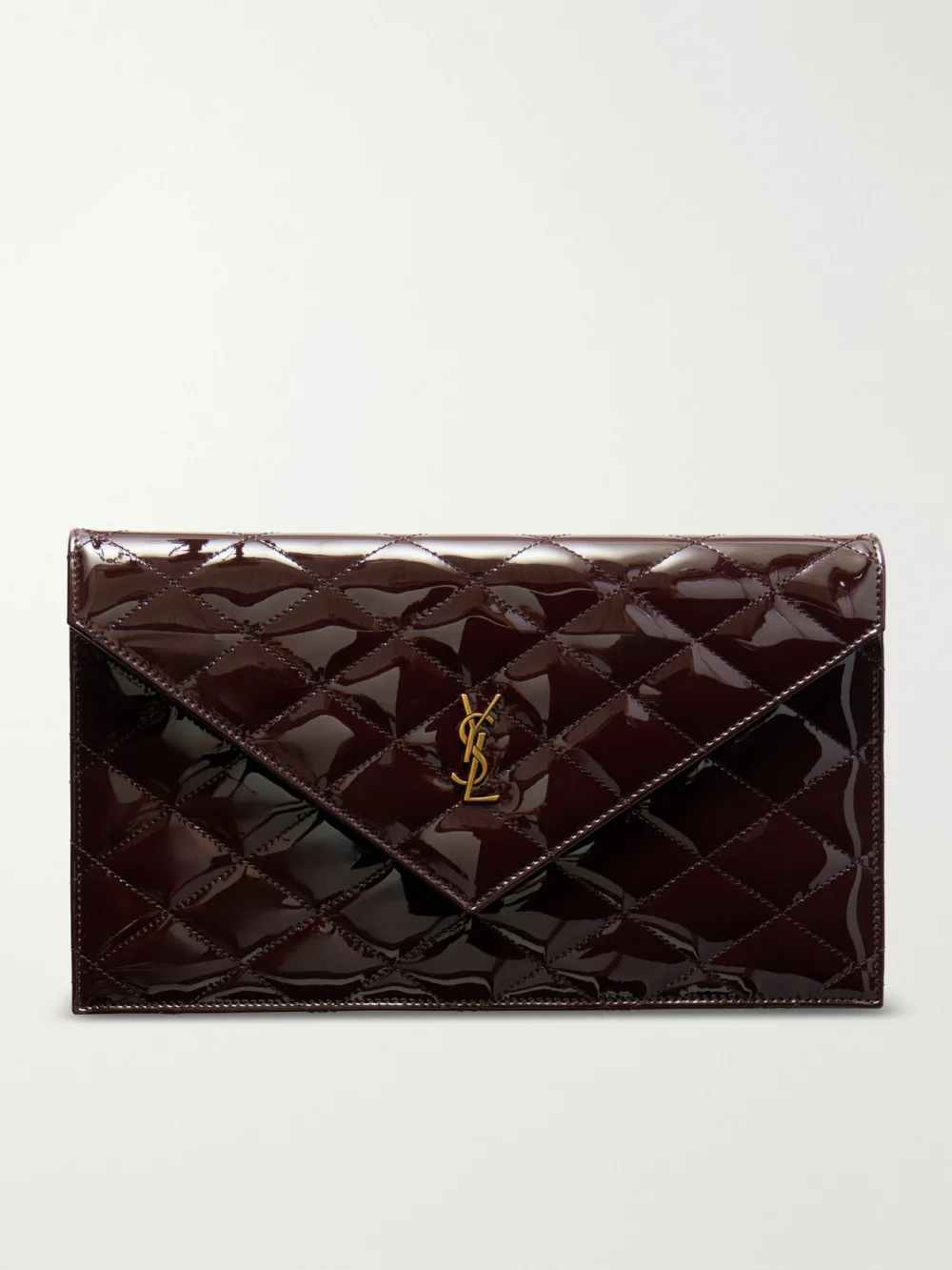 Saint Laurent Paris Matelassé Patent-leather Clutch in burgundy