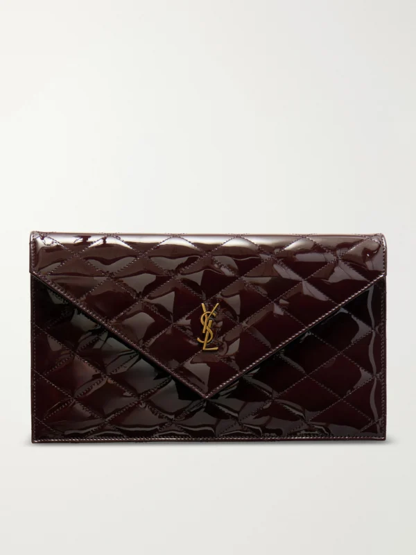 Saint Laurent Paris Matelassé Patent-leather Clutch