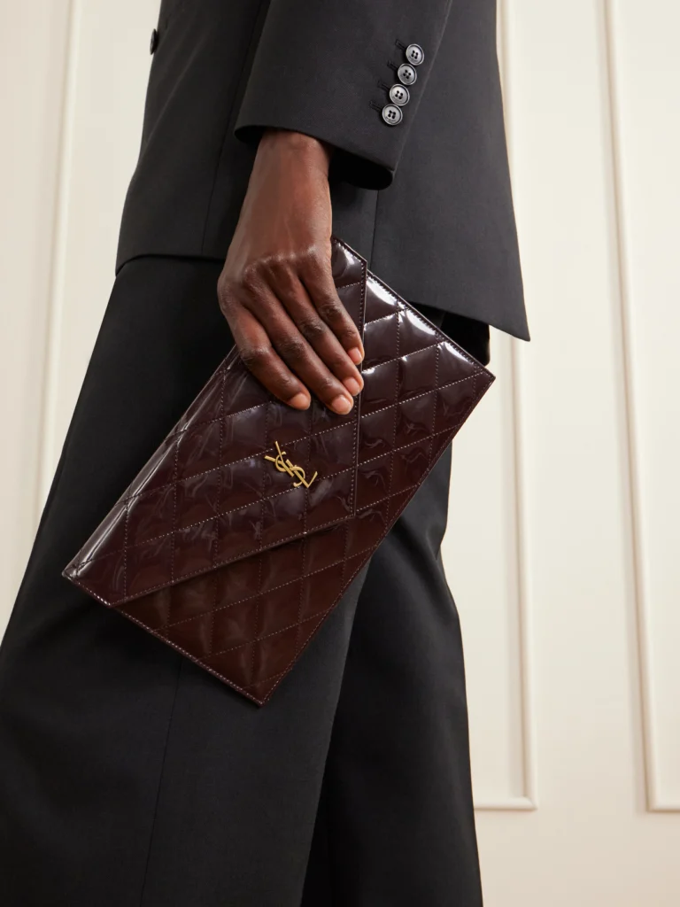 Saint Laurent Paris Matelassé Patent-leather Clutch