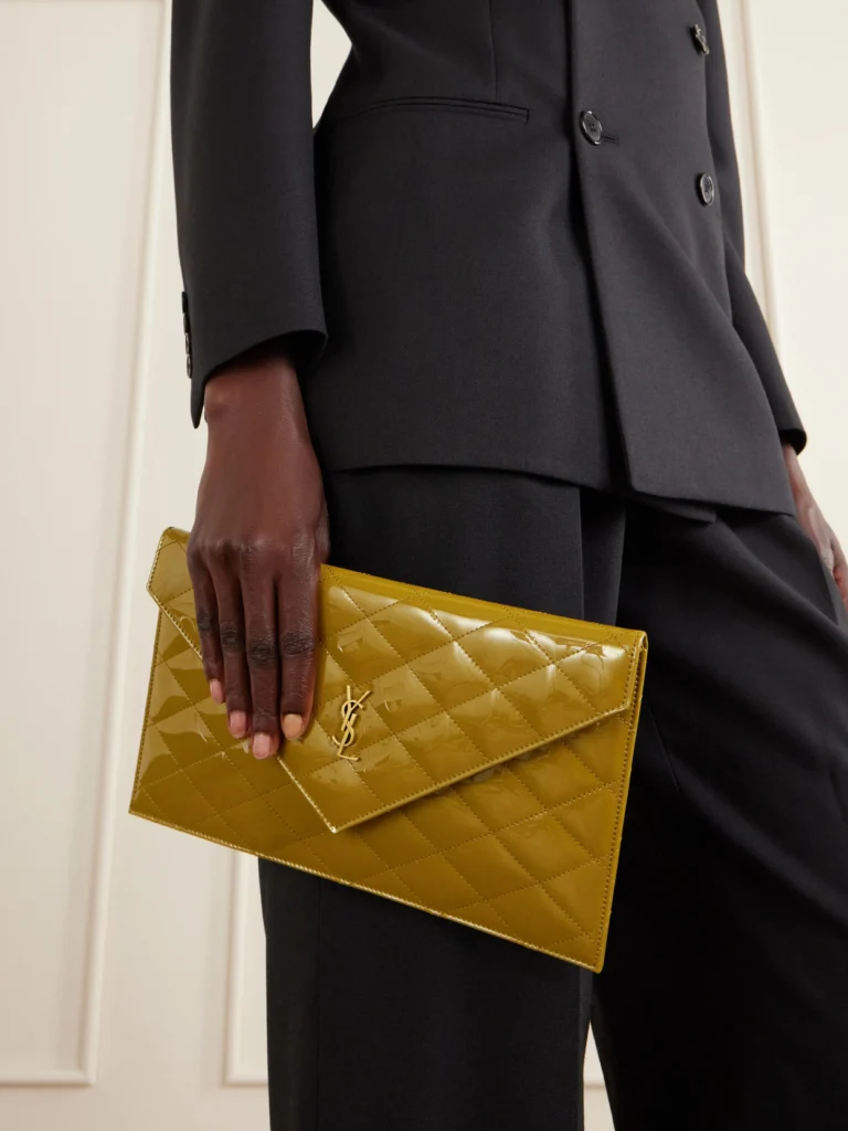 Saint Laurent Paris Matelassé Patent-leather Clutch
