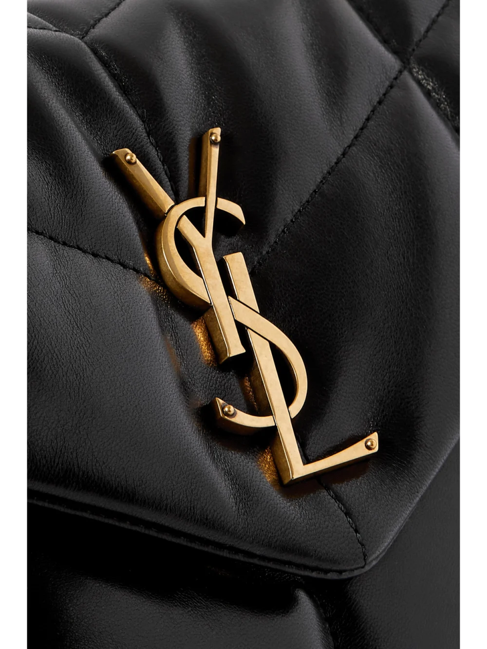 Close-up detail of the Saint Laurent Puffer Small Matelassé Leather Shoulder Bag