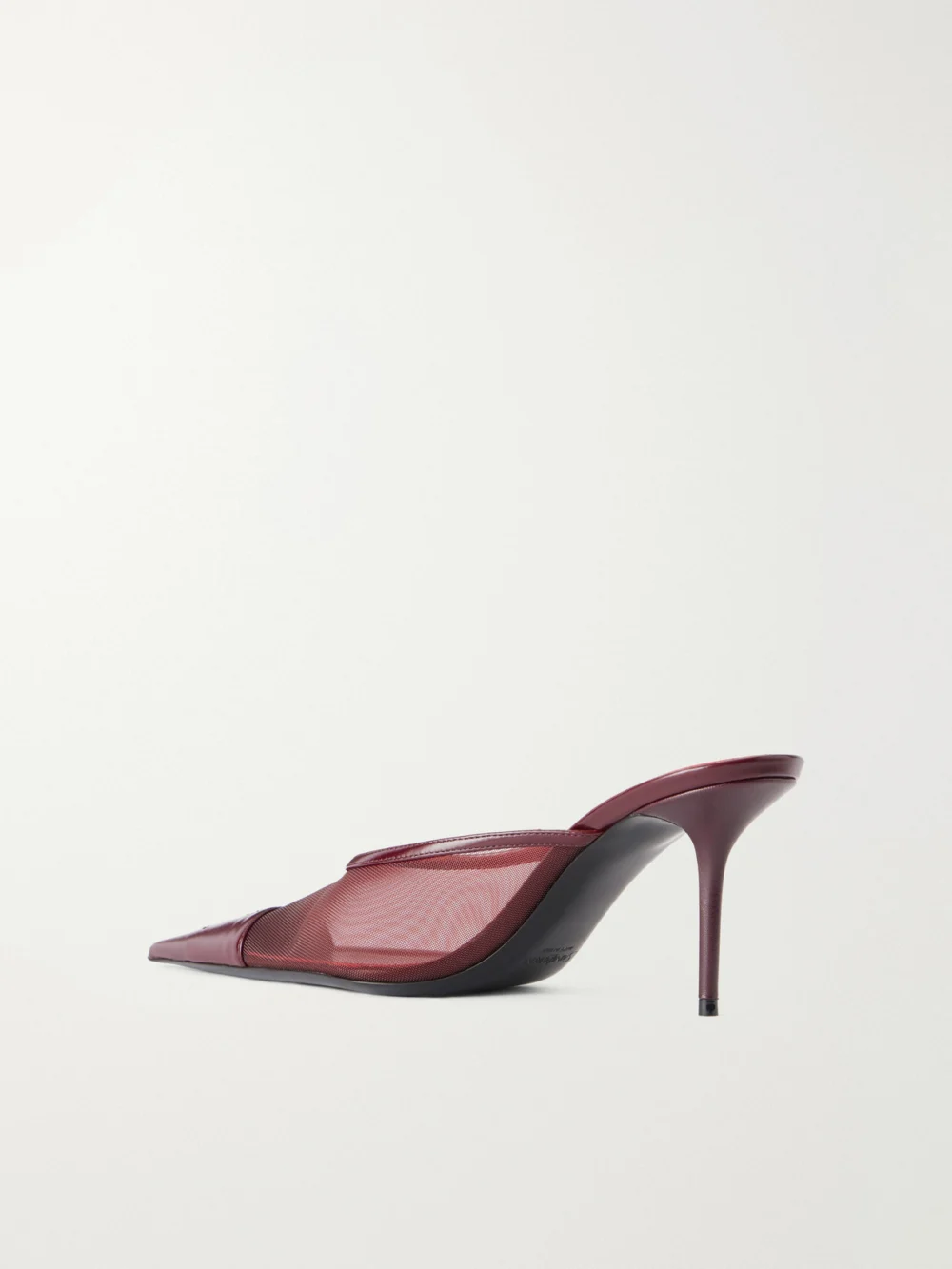 Back view of the Saint Laurent Renée 75 Cassandre-embroidered Leather-trimmed Mesh Pumps