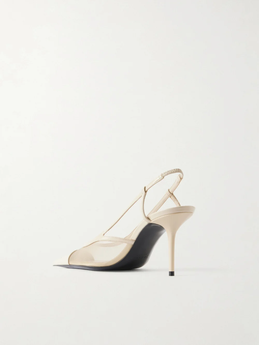 Back view of the Saint Laurent Renée Cassandre-embroidered Patent Leather-trimmed Mesh Slingback Pumps