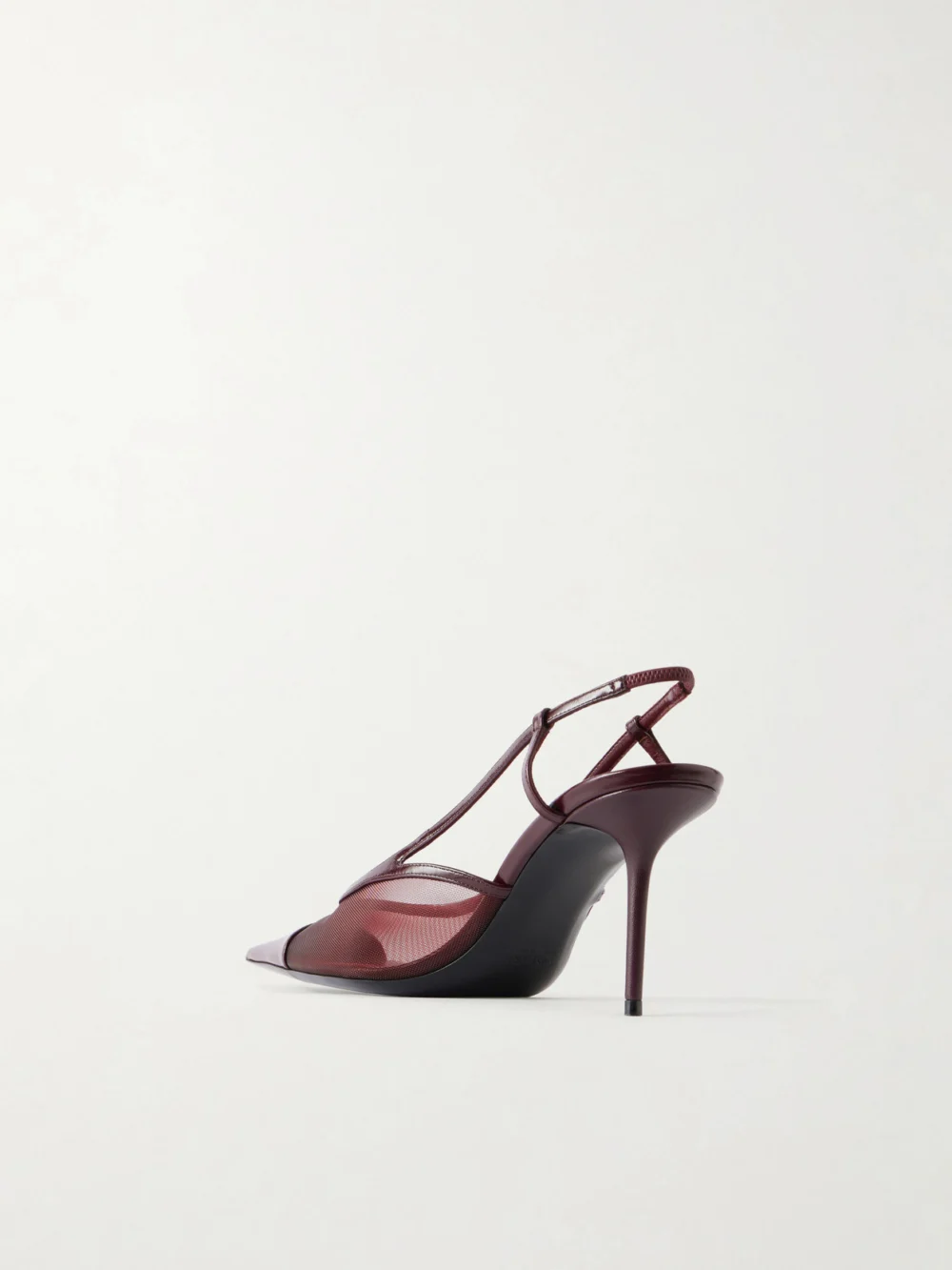 Back view of the Saint Laurent Renée Cassandre-embroidered Patent Leather-trimmed Mesh Slingback Pumps